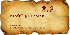 Mihályi Henrik névjegykártya